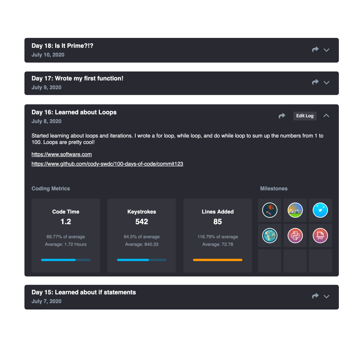100 Days of Code in-editor logging for Visual Studio Code