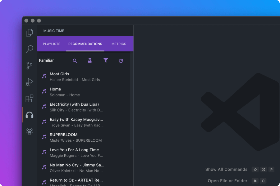 Music Time song recommendations for coding
